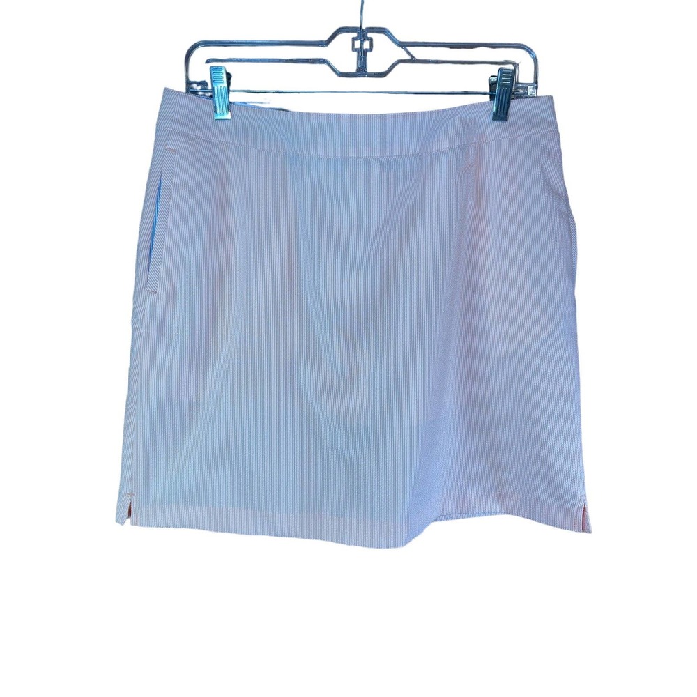 Greg Norman Golf Sz 8 Skort Front Pockets Stretch Seersucker Zipper Peach New